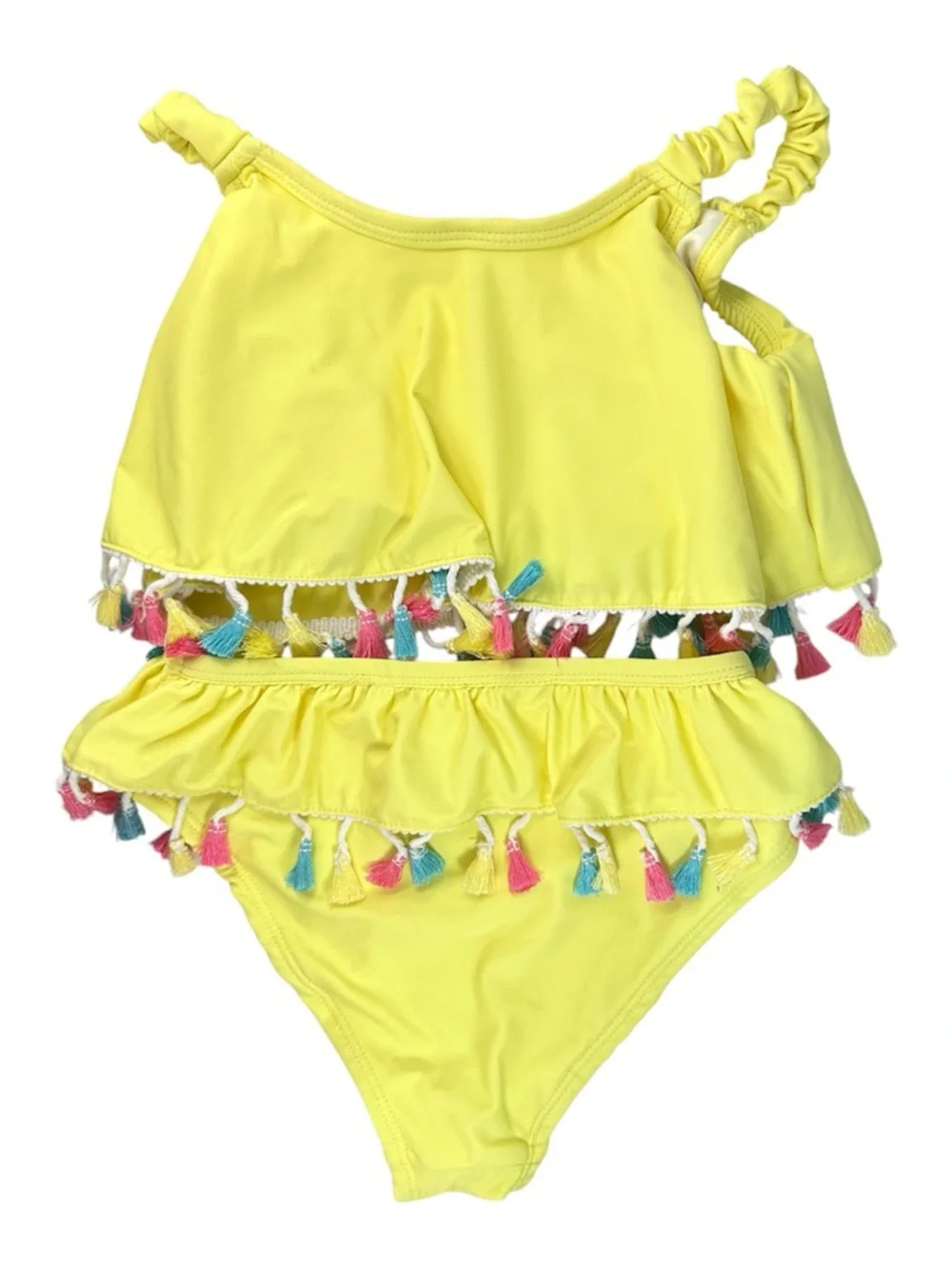 Betsy Johnson Girls Tassle Swimsuit‎ Bikini Set Yellow Multi 2 Piece Size 7/8
